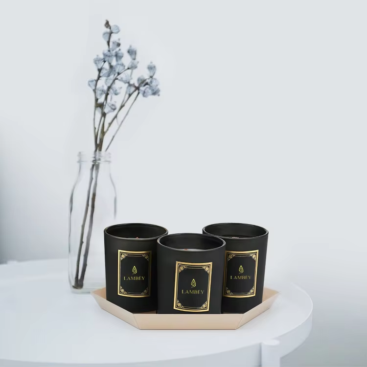 All Naturall Soy Wax Custom Label Flavors Soy Wax Black Candle Glass Jar Scented Candle With Lid