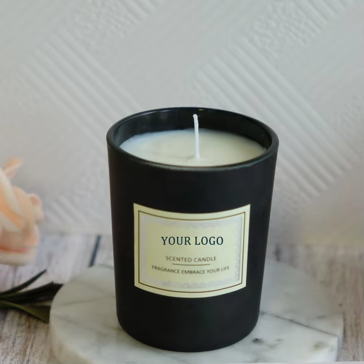 All Naturall Soy Wax Custom Label Flavors Soy Wax Black Candle Glass Jar Scented Candle With Lid