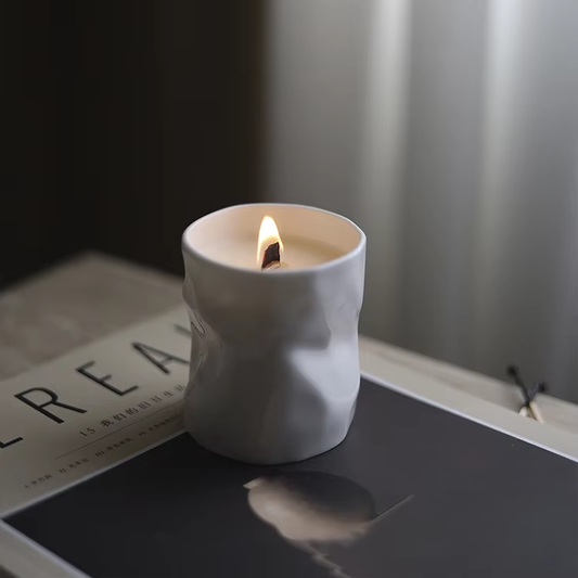 white ceramic candle wood wick candle