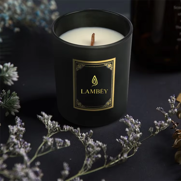 All Naturall Soy Wax Custom Label Flavors Soy Wax Black Candle Glass Jar Scented Candle With Lid