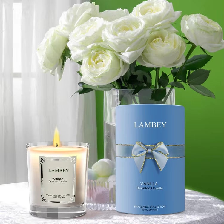 Glass candle with metal cover