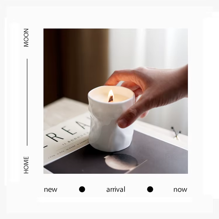 white ceramic candle wood wick candle