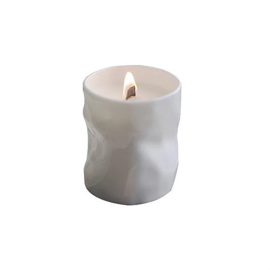 white ceramic candle wood wick candle