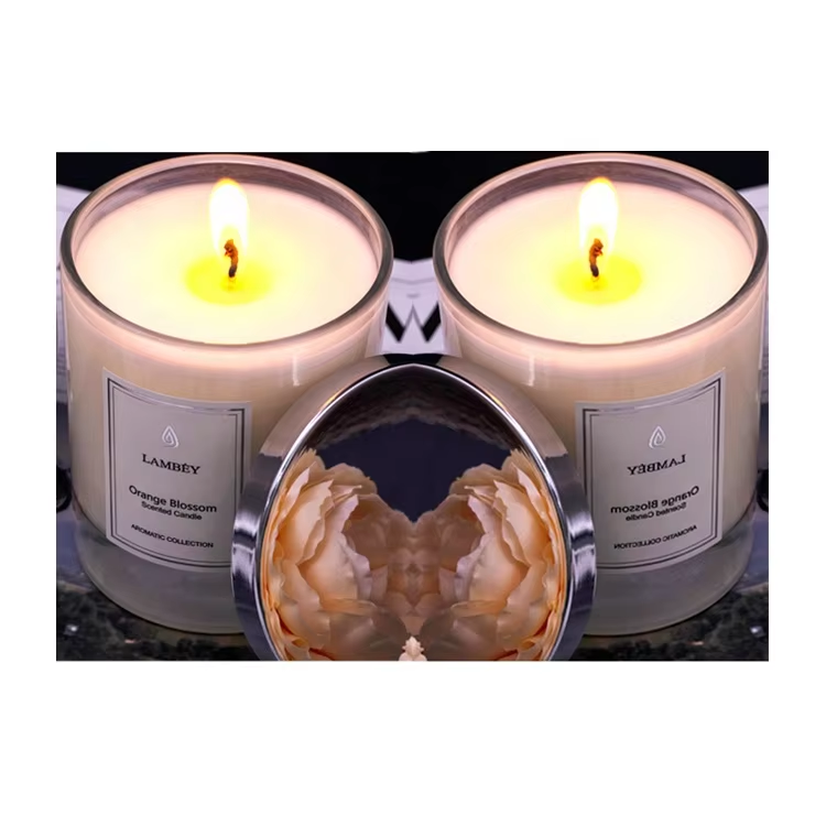 Glass candle with metal cover