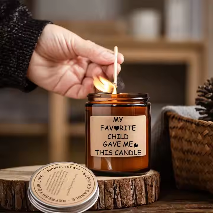 Brown glass scented candle with tinplate lid