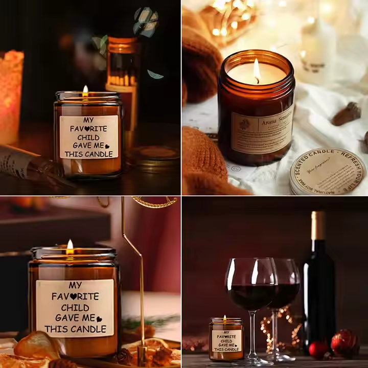 Brown glass scented candle with tinplate lid