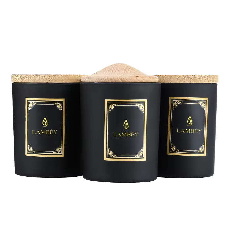 All Naturall Soy Wax Custom Label Flavors Soy Wax Black Candle Glass Jar Scented Candle With Lid