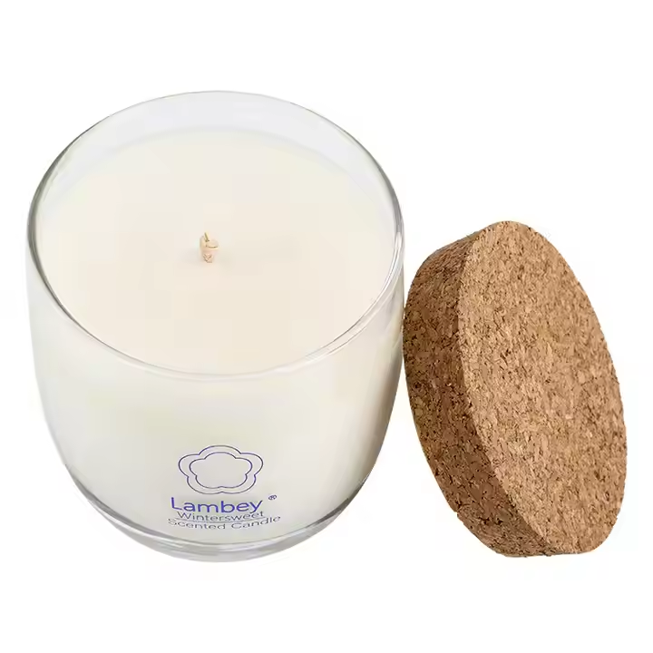 Glass with wood cover scented candle