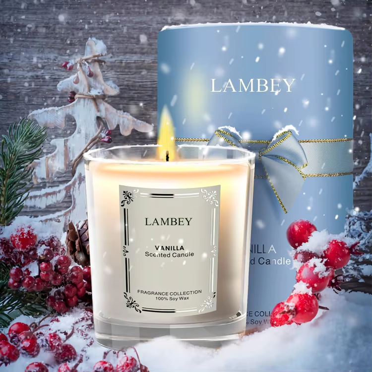 Glass candle with metal cover