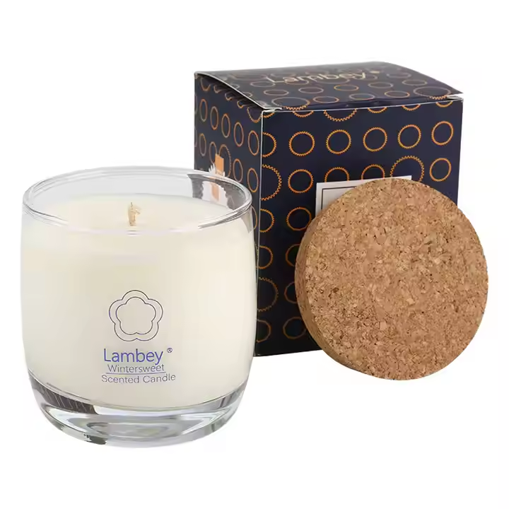 Glass with wood cover scented candle