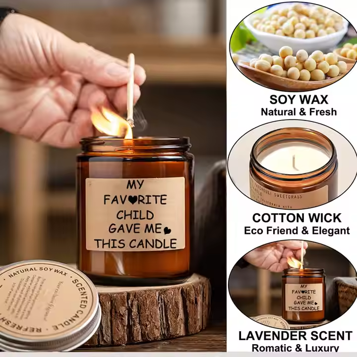 Brown glass scented candle with tinplate lid