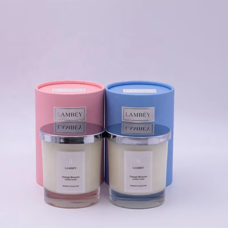 Glass candle with metal cover