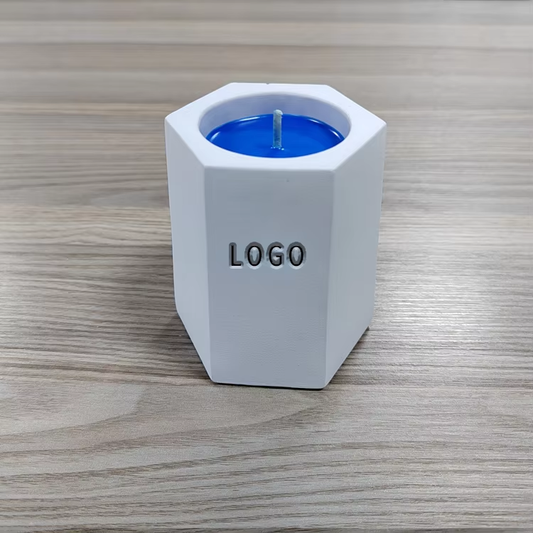 Blue cement candle