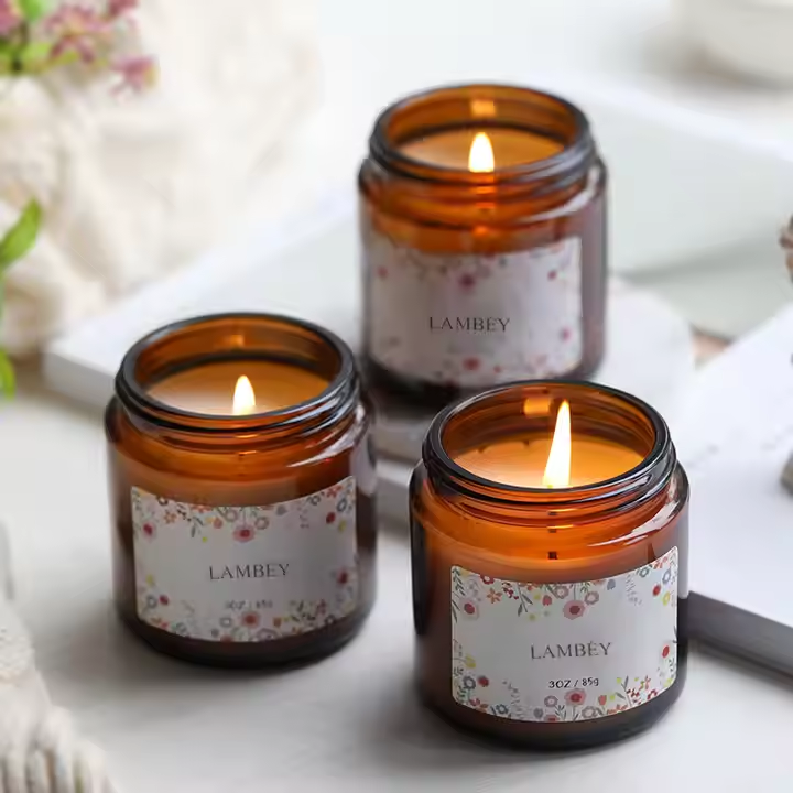 Brown glass scented candle with tinplate lid