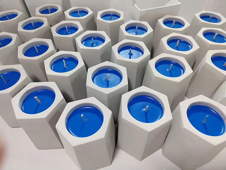 Blue cement candle
